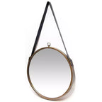 Miroir Mural Rond Suspendu de Ferme 16" avec Cadre, Sangle en Cuir et Laiton