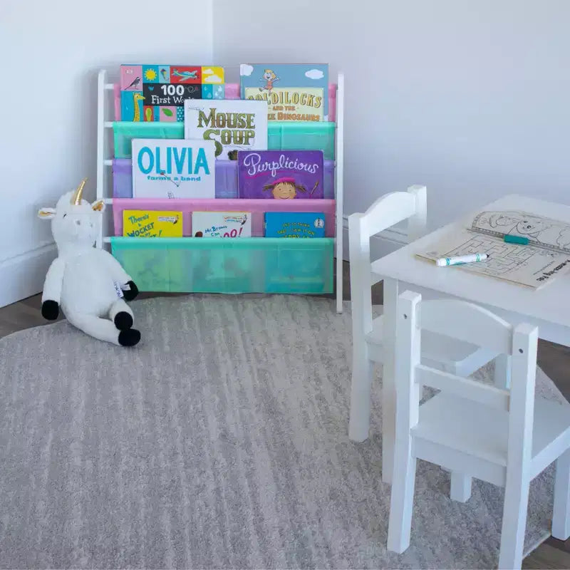 Étagère à Livres Enfant 4 Niveaux Organisateur de Livres Blanc/Pastel Frais : Petite Étagère pour Chambre d'Enfant, MDF