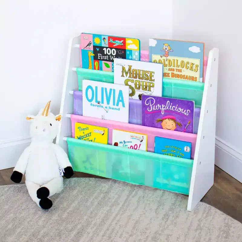 Étagère à Livres Enfant 4 Niveaux Organisateur de Livres Blanc/Pastel Frais : Petite Étagère pour Chambre d'Enfant, MDF