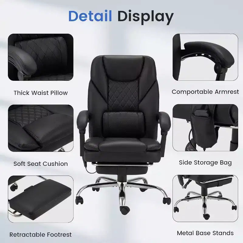 Chaise de bureau de massage 6 points, noire