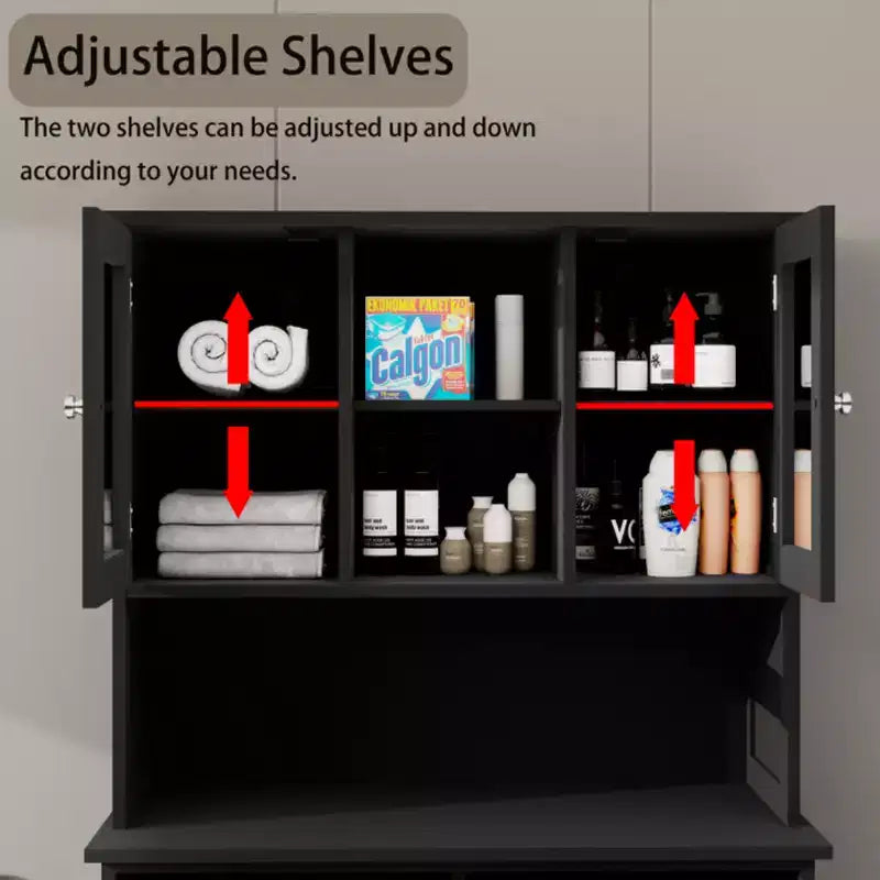 Armoire à linge autoportante noire à bascule avec étagères réglables de 32,68 po L. x 14,57 po P. x 59,69 po H.