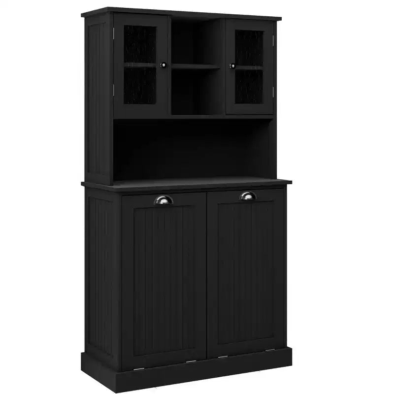 Armoire à linge autoportante noire à bascule avec étagères réglables de 32,68 po L. x 14,57 po P. x 59,69 po H.