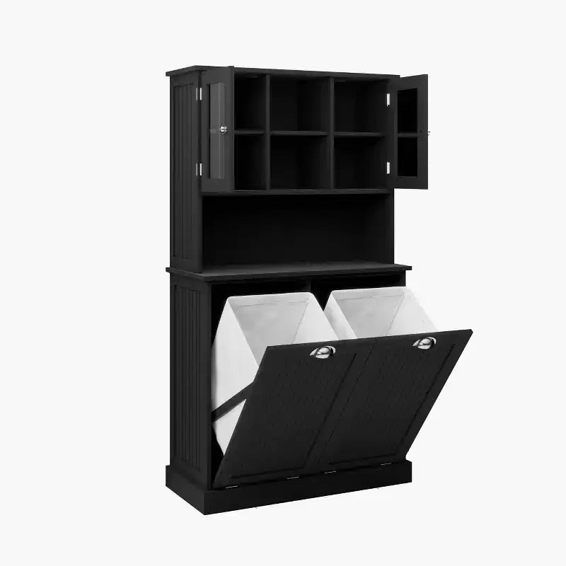 Armoire à linge autoportante noire à bascule avec étagères réglables de 32,68 po L. x 14,57 po P. x 59,69 po H.