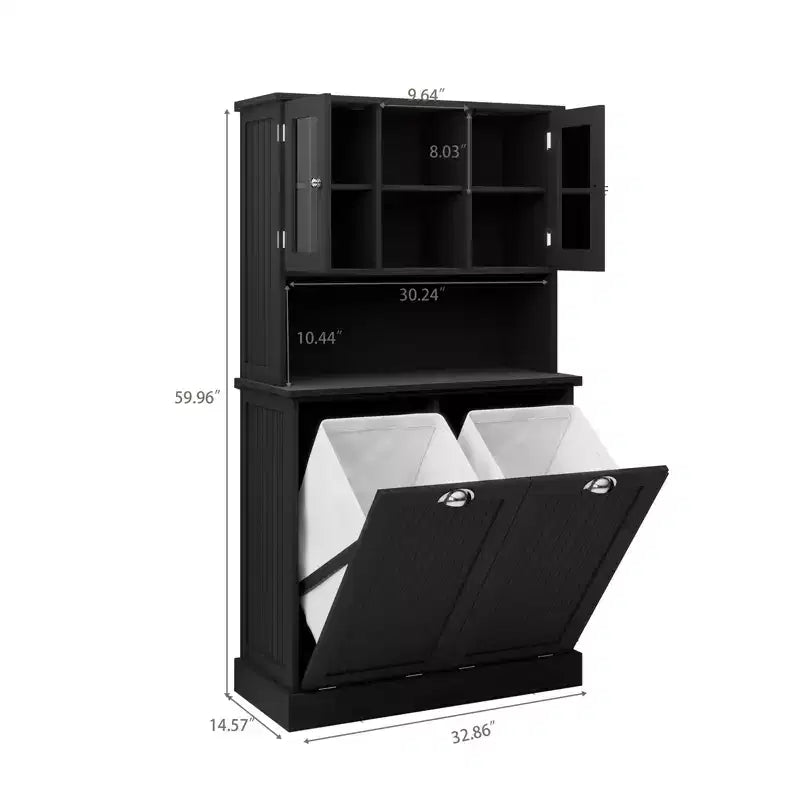 Armoire à linge autoportante noire à bascule avec étagères réglables de 32,68 po L. x 14,57 po P. x 59,69 po H.