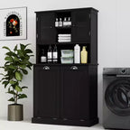 Armoire à linge autoportante noire à bascule avec étagères réglables de 32,68 po L. x 14,57 po P. x 59,69 po H.