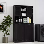 Armoire à linge autoportante noire à bascule avec étagères réglables de 32,68 po L. x 14,57 po P. x 59,69 po H.
