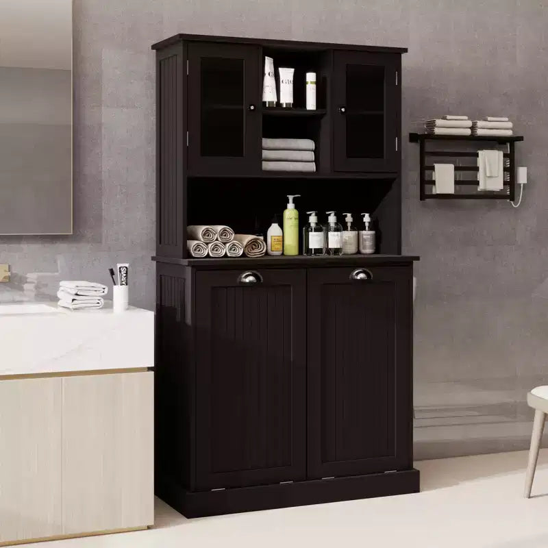 Armoire à linge autoportante noire à bascule avec étagères réglables de 32,68 po L. x 14,57 po P. x 59,69 po H.
