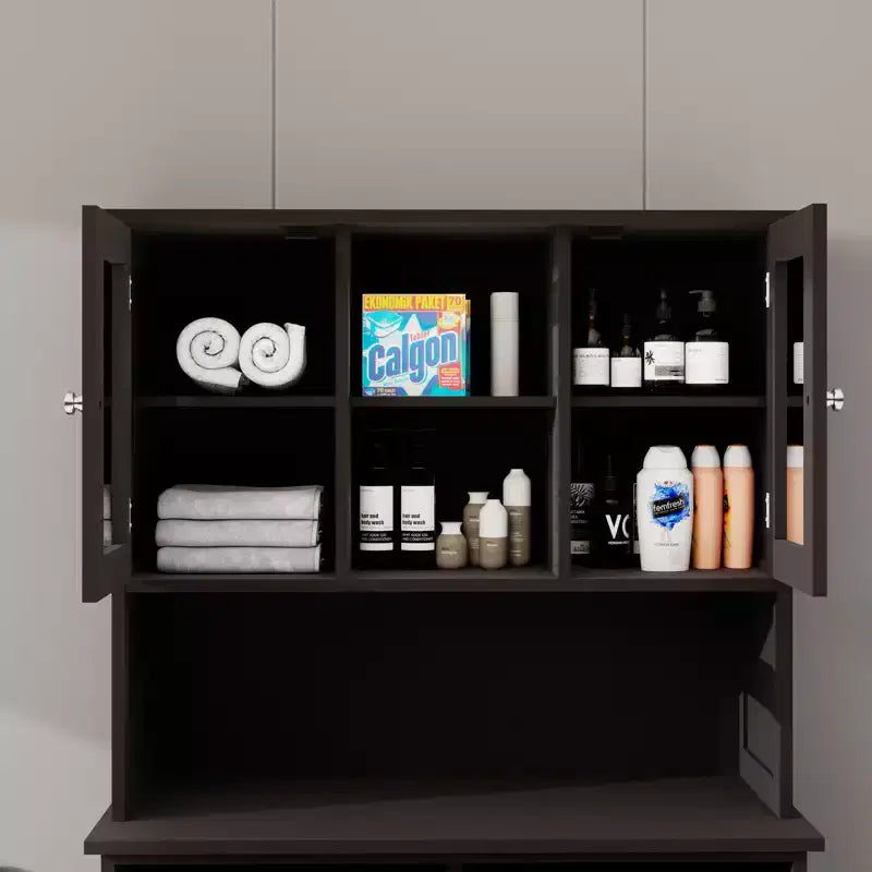 Armoire à linge autoportante noire à bascule avec étagères réglables de 32,68 po L. x 14,57 po P. x 59,69 po H.
