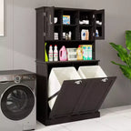 Armoire à linge autoportante noire à bascule avec étagères réglables de 32,68 po L. x 14,57 po P. x 59,69 po H.