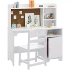 Bureau et chaise pour enfants, bureau d'étude en bois avec étagère, meuble de rangement, bureau d'écriture - poste de travail informatique pour chambre d'enfants et salle d'étude, blanc