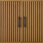 Meuble de rangement 2 portes à lattes, meuble d'appoint avec patins anti-rayures