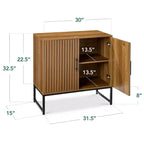 Meuble de rangement 2 portes à lattes, meuble d'appoint avec patins anti-rayures