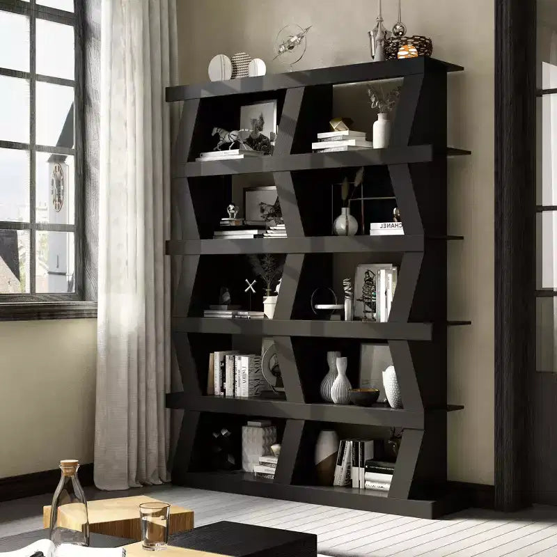 Étagère ouverte décorative de forme unique, rangement multifonctionnel avec plusieurs compartiments, noire
