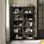 Étagère ouverte décorative de forme unique, rangement multifonctionnel avec plusieurs compartiments, noire