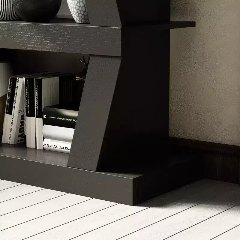 Étagère ouverte décorative de forme unique, rangement multifonctionnel avec plusieurs compartiments, noire