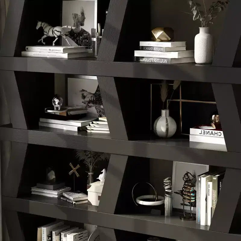 Étagère ouverte décorative de forme unique, rangement multifonctionnel avec plusieurs compartiments, noire