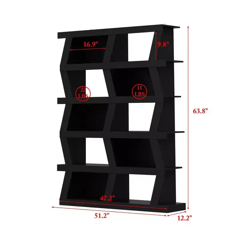 Étagère ouverte décorative de forme unique, rangement multifonctionnel avec plusieurs compartiments, noire