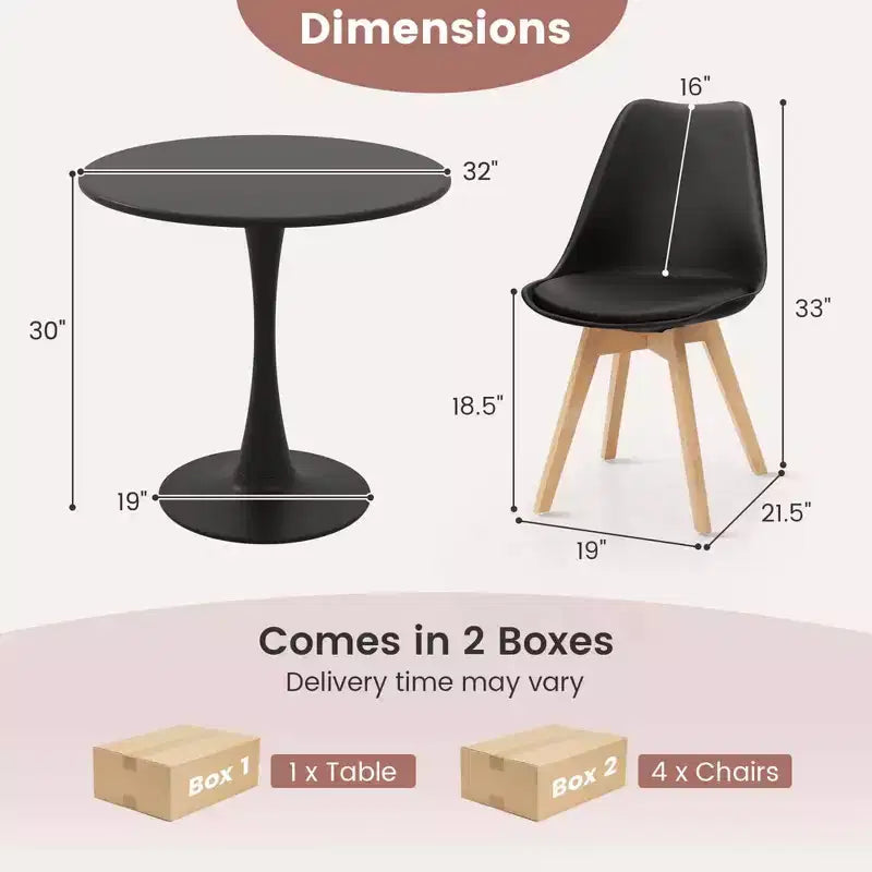 Table à manger ronde moderne avec 4 chaises pour petite cuisine