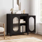 Buffet de salon et de salle à manger - Meuble de rangement noir avec accents, étagères réglables et portes vitrées, petit meuble console