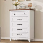 Freestanding 41.3 Tall Vertical Drawer Dresser with Storage , Wooden Closet Storage Chest for Living Room, Bedroom, Entryway, Bedroom, White + Brown