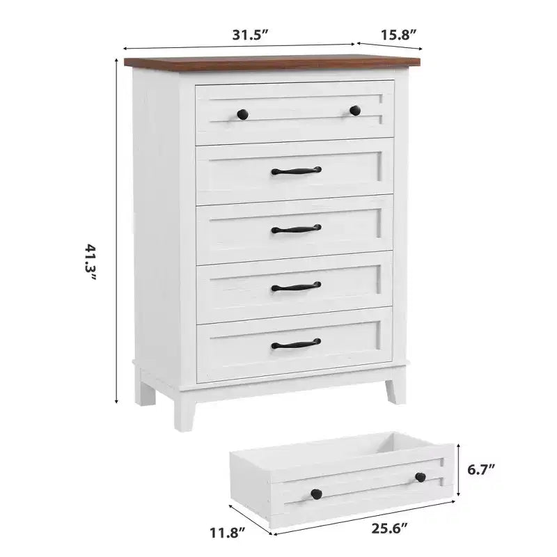 Commode de rangement verticale sur pied de 105 cm de haut, en bois, pour salon, chambre, entrée, chambre, blanc + marron