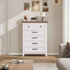 Commode de rangement verticale sur pied de 105 cm de haut, en bois, pour salon, chambre, entrée, chambre, blanc + marron