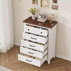 Commode de rangement verticale sur pied de 105 cm de haut, en bois, pour salon, chambre, entrée, chambre, blanc + marron