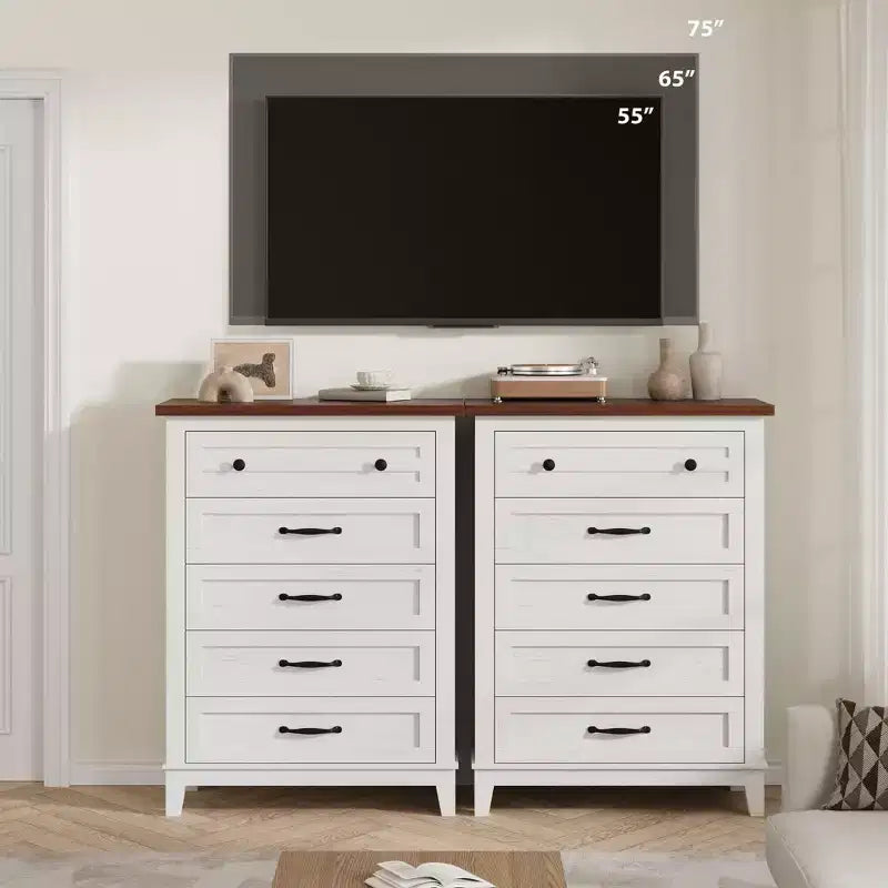 Commode de rangement verticale sur pied de 105 cm de haut, en bois, pour salon, chambre, entrée, chambre, blanc + marron