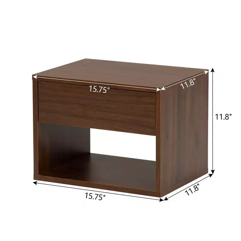 Tables de chevet avec tiroir, table de chevet flottante avec étagère de rangement ouverte, tables de chevet murales en bois, Noyer marron