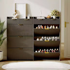 Meuble de rangement à chaussures slim cannelé de 80 cm pour entrée avec 2 tiroirs et étagère réglable