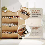 Meuble de rangement à chaussures slim cannelé de 80 cm pour entrée avec 2 tiroirs et étagère réglable