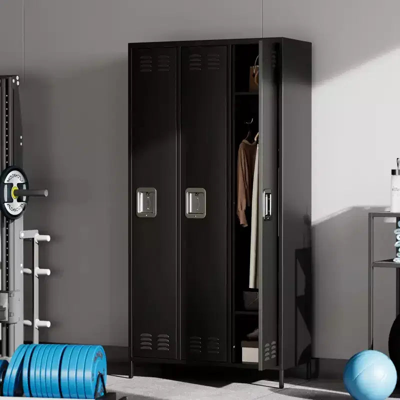 Casier de rangement en acier à 3 portes, casier métallique pour école, bureau, salle de sport, armoire de casier de 183 cm pour employés, casier de rangement industriel avec 3 étagères
