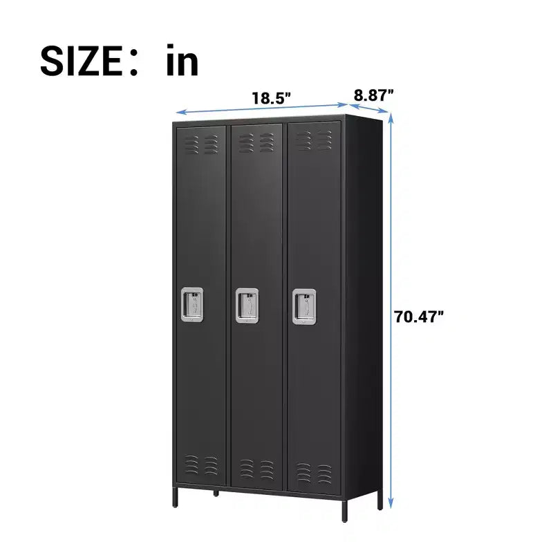 Casier de rangement en acier à 3 portes, casier métallique pour école, bureau, salle de sport, armoire de casier de 183 cm pour employés, casier de rangement industriel avec 3 étagères
