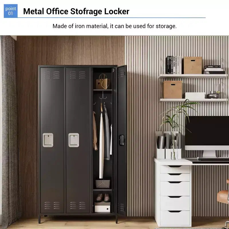 Casier de rangement en acier à 3 portes, casier métallique pour école, bureau, salle de sport, armoire de casier de 183 cm pour employés, casier de rangement industriel avec 3 étagères