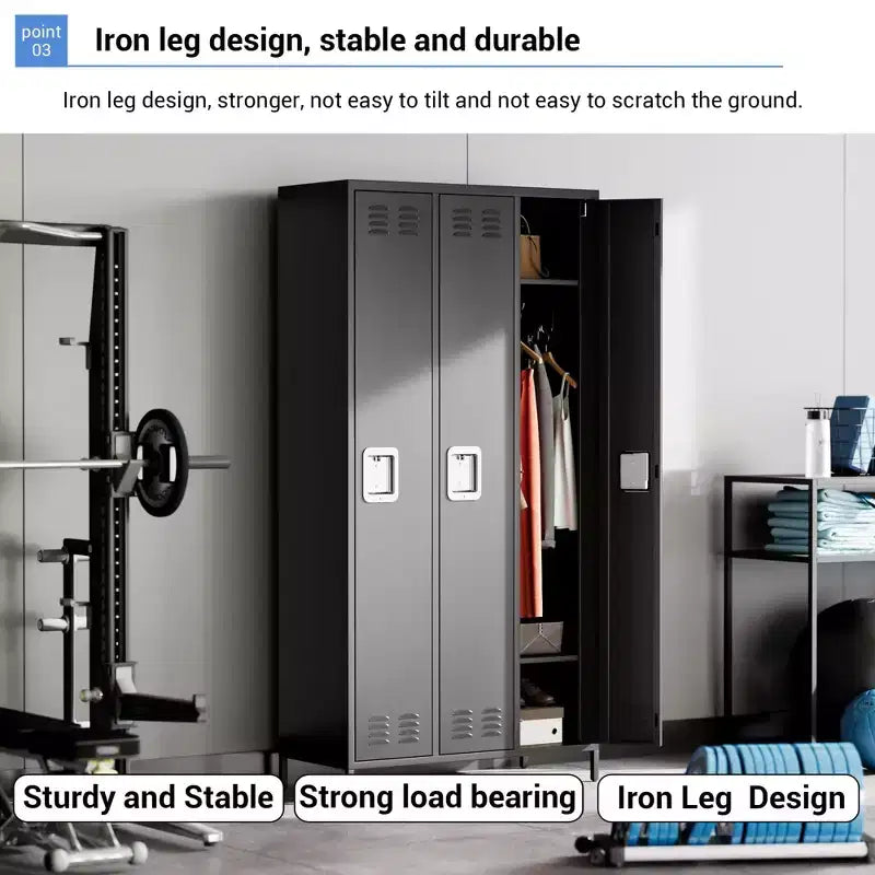 Casier de rangement en acier à 3 portes, casier métallique pour école, bureau, salle de sport, armoire de casier de 183 cm pour employés, casier de rangement industriel avec 3 étagères