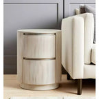 Table d'appoint ronde en bois massif blanc avec deux tiroirs, 24 pouces