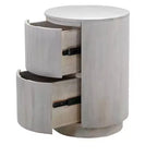 Table d'appoint ronde en bois massif blanc avec deux tiroirs, 24 pouces
