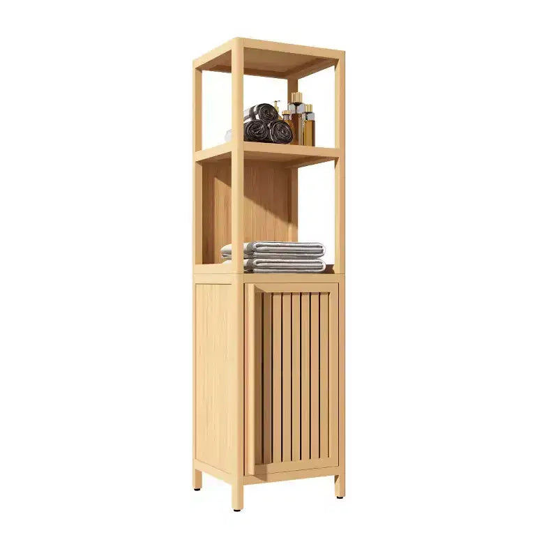Meuble de rangement de salle de bain en bambou, meuble autoportant multifonctionnel avec 2 étagères et 1 porte, organisateur de salle de bain et de cuisine