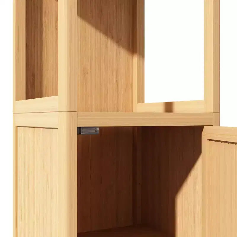Meuble de rangement de salle de bain en bambou, meuble autoportant multifonctionnel avec 2 étagères et 1 porte, organisateur de salle de bain et de cuisine