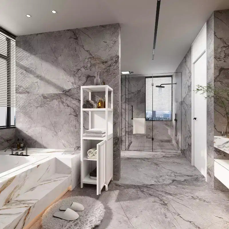 Meuble de rangement de salle de bain en bambou, meuble autoportant multifonctionnel avec 2 étagères et 1 porte, organisateur de salle de bain et de cuisine