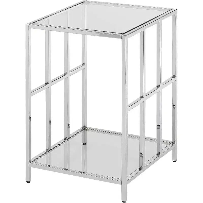 Table d'appoint rectangulaire en verre, couleur argent, 61 cm de hauteur, 1 pièce