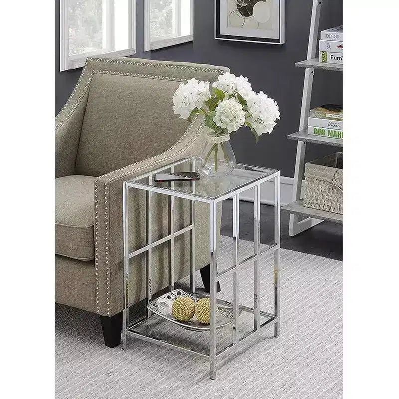 Table d'appoint rectangulaire en verre, couleur argent, 61 cm de hauteur, 1 pièce