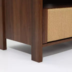 Meuble TV 55 po Noyer pour téléviseurs jusqu'à 60 po, Panneau de porte en corde tressée, Petit meuble console multimédia avec tiroir, Marron