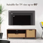 Meuble TV 55 po Noyer pour téléviseurs jusqu'à 60 po, Panneau de porte en corde tressée, Petit meuble console multimédia avec tiroir, Marron