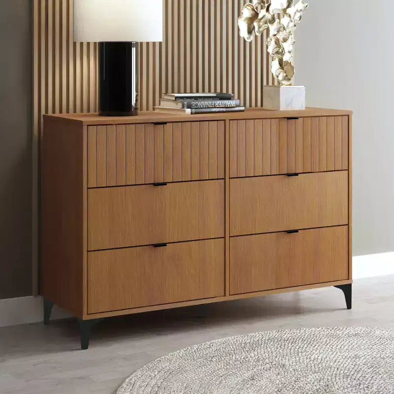 Commode 6 tiroirs (verrouillage) – Noyer ambré
