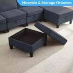 Canapé modulaire 4 places flexible avec poufs, convertible en lit en lin avec espace de rangement