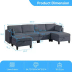 Canapé modulaire 4 places flexible avec poufs, convertible en lit en lin avec espace de rangement