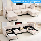 Canapé modulaire 4 places flexible avec poufs, convertible en lit en lin avec espace de rangement