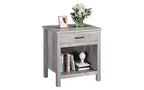 Table de chevet de 22 po de large avec tiroir, table d'appoint grise de salon avec étagère de rangement, table de chevet en bois pour chambre à coucher, chambre de bébé, bureau
