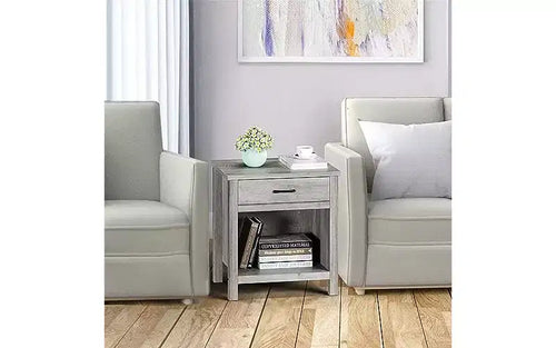 Table de chevet de 22 po de large avec tiroir, table d'appoint grise de salon avec étagère de rangement, table de chevet en bois pour chambre à coucher, chambre de bébé, bureau